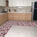 Ver imagem 1 de Kit Tapetes e Passadeira Jacquard Antiderrapante Geométrico Vermelho 3 Peças