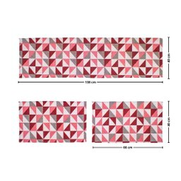 Kit Tapetes e Passadeira Jacquard Antiderrapante Geométrico Vermelho 3 Peças - 2