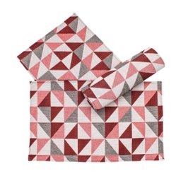 Kit Tapetes e Passadeira Jacquard Antiderrapante Geométrico Vermelho 3 Peças - 3
