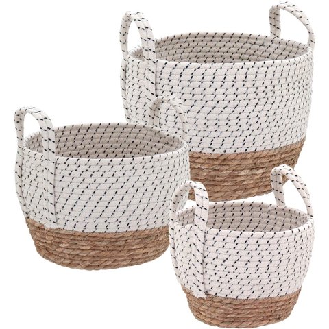 Jogo 3 Cesta Decorativa Organizadora Multiuso Kigali Fibra Branco