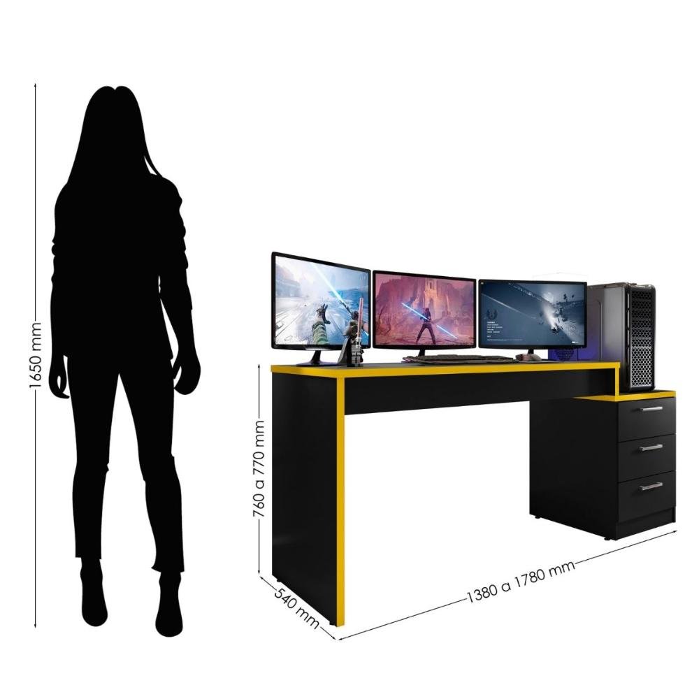 Mesa Gamer Para Computador Desk X5 Preto /Amarelo - 3