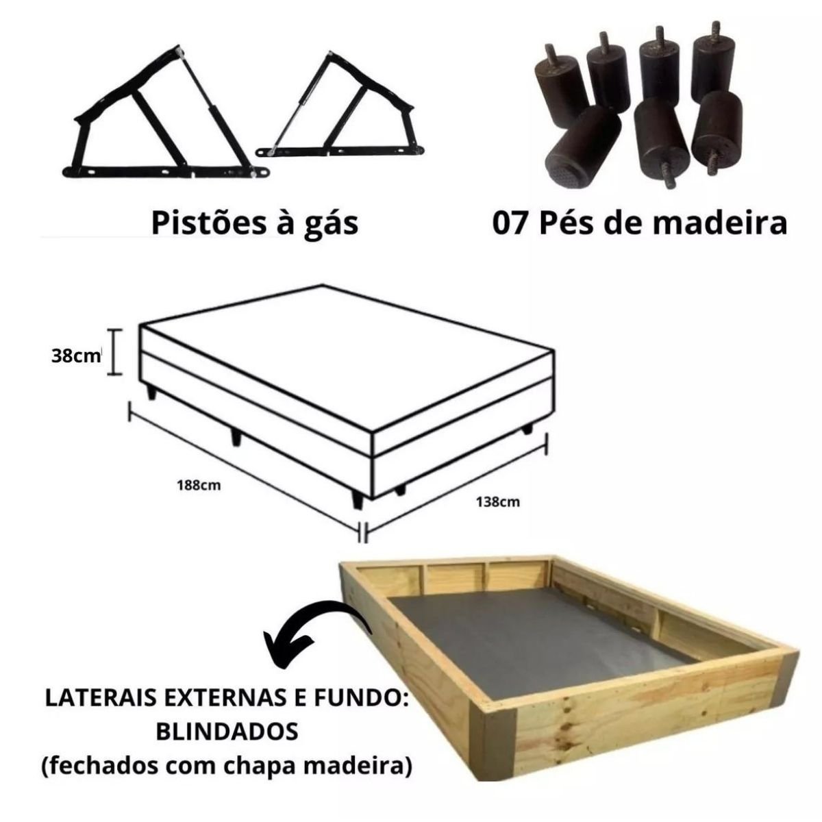 Cama Box Baú Casal Blindada/reforçada - Tecido Bordado Cinza - 3