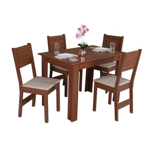 Conjunto Mesa Retangular Pérola Fosca com 04 Cadeiras - Bagum Bege Naturalle