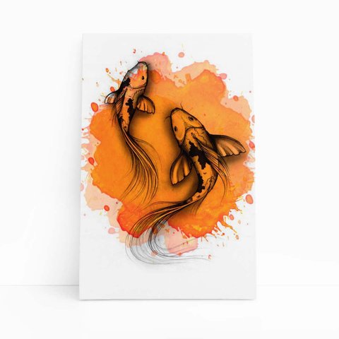 Carpa Peixe Arte Laranja Minimalista Quadro Canvas 60x40cm