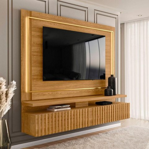 Painel para TV Alba 75 Polegadas 216cm MDP com LED Cumaru Marrom Casah