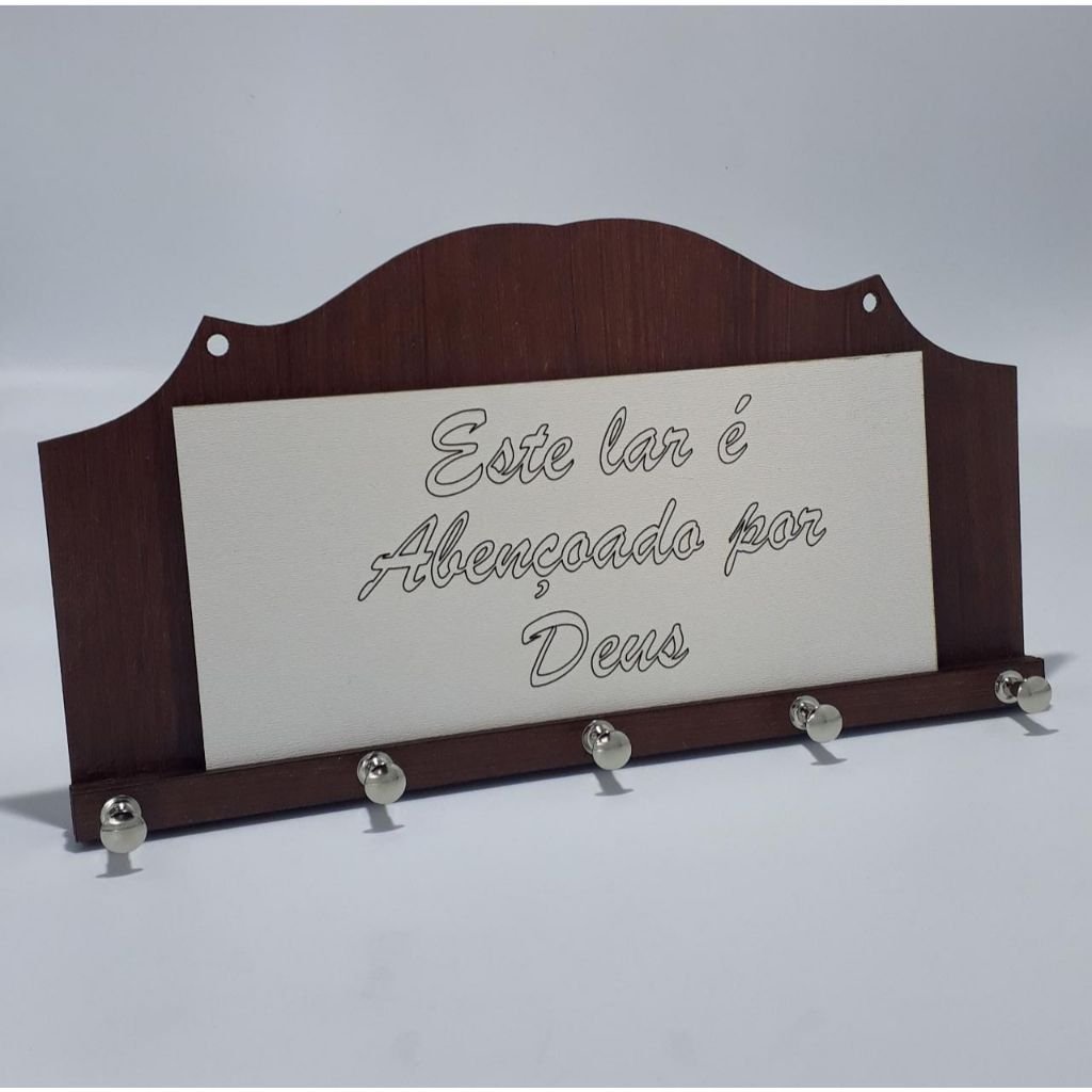 Ver imagem 1 de Porta Chaves 5 Ganchos Parede Decoração Moderna Madeira Mdf Porta Chaves Mdf:este Lar É Abençoado Po