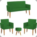 Ver imagem 1 de Kit Namoradeira Decorativa + 2 Poltronas Para Sala Reforçadas + Puff Redondo Suede