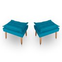 Ver imagem 1 de Kit 02 Puff para Sala e Quarto Madeira Decorativo Opala Suede Azul Turqueza