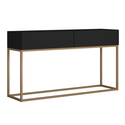 Aparador Buffet 110cm 2 Gavetas Preto com Dourado