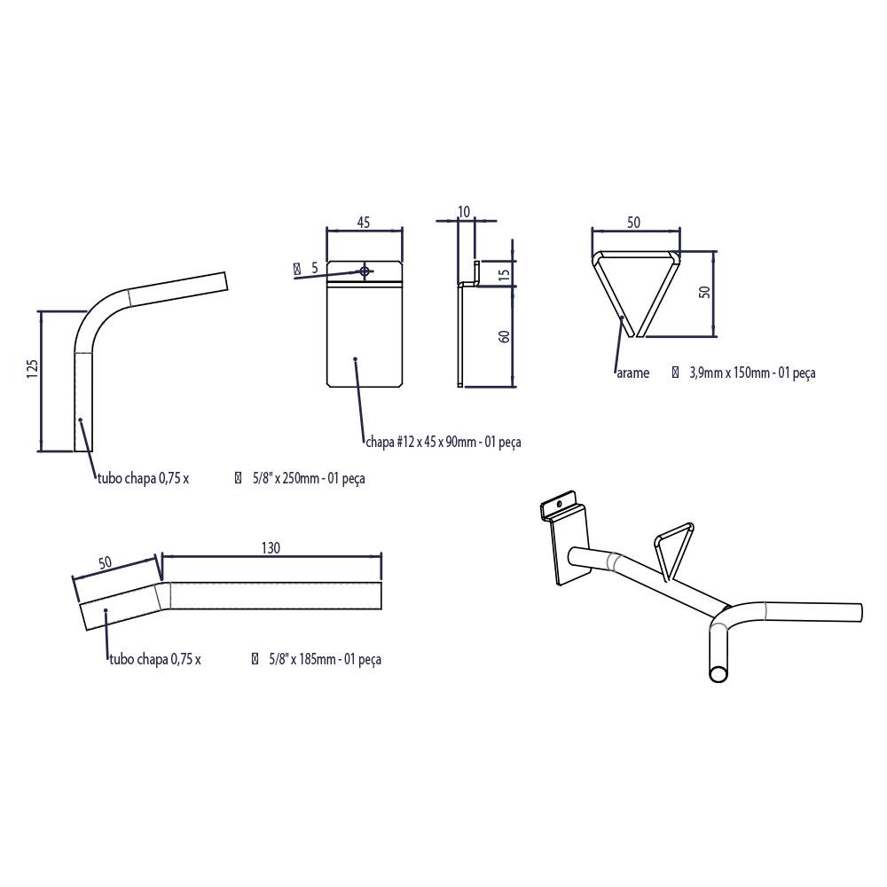 Kit C/ 10 Expositor Suporte Porta Capacete P/ Painel Branco - 2