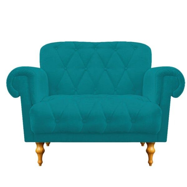 kit Namoradeira e Puff Decorativos Dani Suede Azul Turquesa - Doce Sonho Móveis - 2