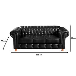 Conjunto Sofá Luís Xv 2 e 3 Lugares Chesterfield Capitonê Retrô - Couríssimo Preto - 6