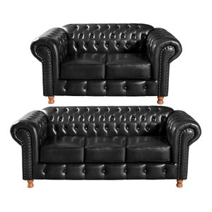 Conjunto Sofá Luís Xv 2 e 3 Lugares Chesterfield Capitonê Retrô - Couríssimo Preto