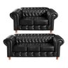 Conjunto Sofá Luís Xv 2 e 3 Lugares Chesterfield Capitonê Retrô - Couríssimo Preto - 1