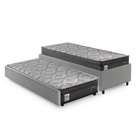 Bicama Box Solteiro Courino Linho  88x188 com Dois Colchões Molas Ensacadas Berlim 