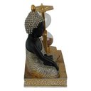 Ver imagem 2 de Escultura Buda com Ampulheta Decorativa Objeto Decorativo Preto e Dourado - 16cm