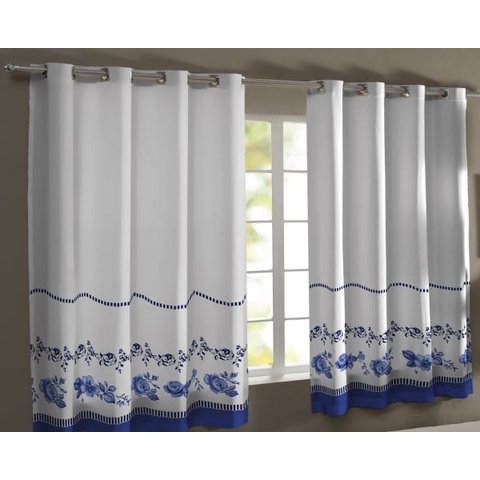 Cortina De Cozinha 2 00 X 1 50 Estampada:florazul