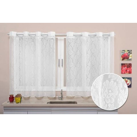 Cortina Cozinha Rendada 2 80m X 1 20m Lisa:branco