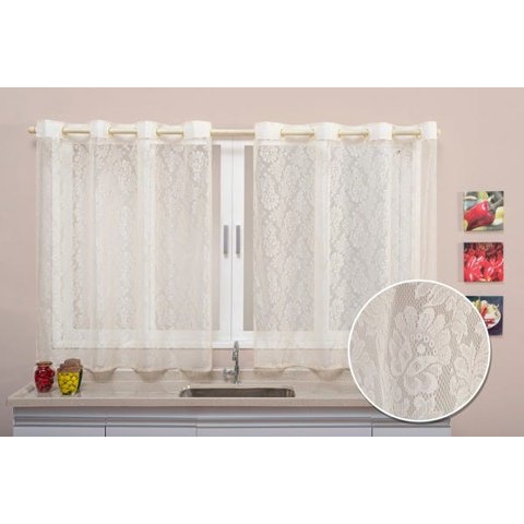 Cortina Cozinha Rendada 2 80m X 1 20m Lisa:palha