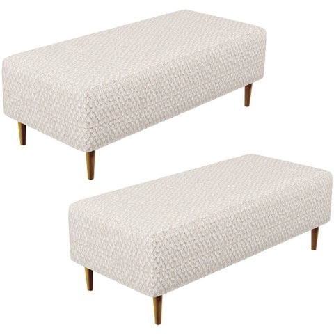 Kit 02 Puffs Decorativo Sala de Estar Bali W01 Pés Palito 120x50 cm Bouclê Cru - Lyam Lyam Decor