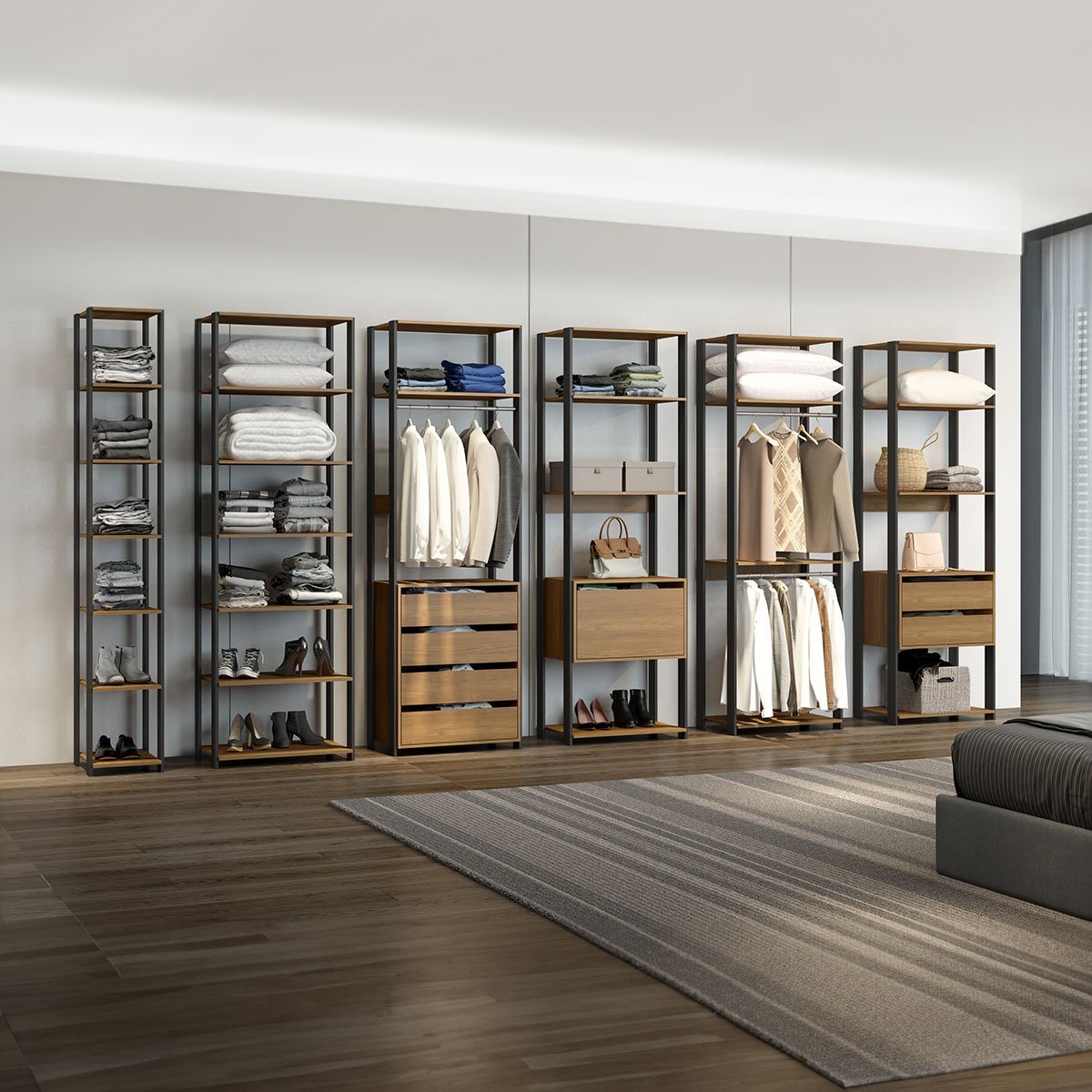 Guarda Roupa Modulado Closet Aberto Bacco 6 Peças MDP Carvalho MENU ...