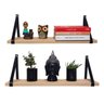 Kit 2 Prateleiras com Alças de Couro - Madeira Maciça de 60cm - Preto - 1