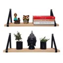 Ver imagem 1 de Kit 2 Prateleiras com Alças de Couro - Madeira Maciça de 60cm - Preto