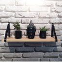Ver imagem 3 de Kit 2 Prateleiras com Alças de Couro - Madeira Maciça de 60cm - Preto
