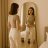 Espelho Grande Oval com Base Reta Dourado Corpo Inteiro 150x60cm com Suporte de Chão e Parede - 3