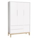 Ver imagem 2 de Cômoda com Porta e Guarda Roupa Infantil 3 Portas New Classic Branco com Pés Madeira Natural – Relle