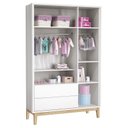 Ver imagem 3 de Cômoda com Porta e Guarda Roupa Infantil 3 Portas New Classic Branco com Pés Madeira Natural – Relle