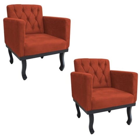 Kit 2 Poltronas Classic Pés Luís Xv Suede Terracota - Doce Sonho Móveis