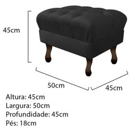 Kit 3 Puffs Retrô Luis XV Suede Preto - 4