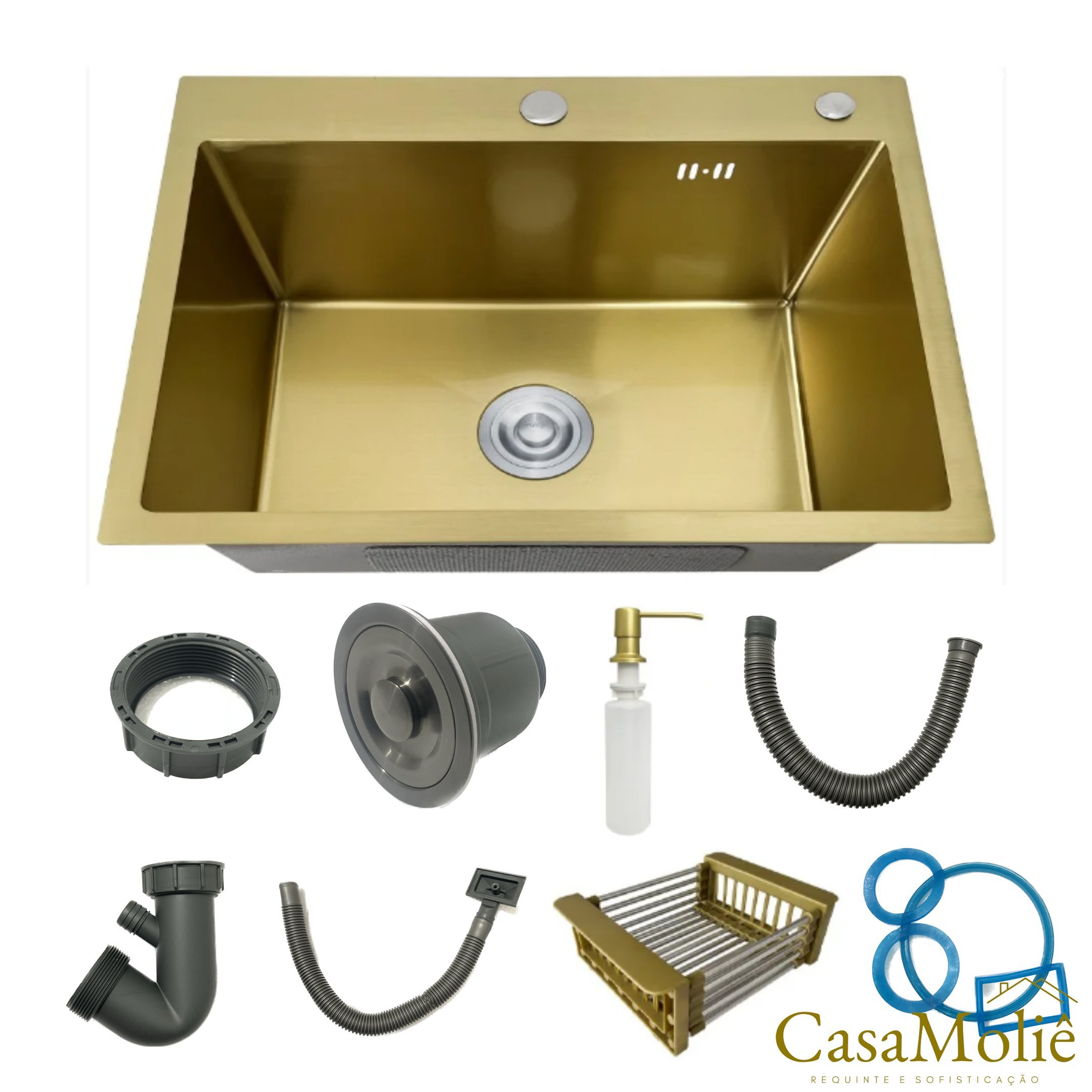 Cuba Pia Inox Dourado Quadrada 60x45 Gourmet com Acessórios - 6