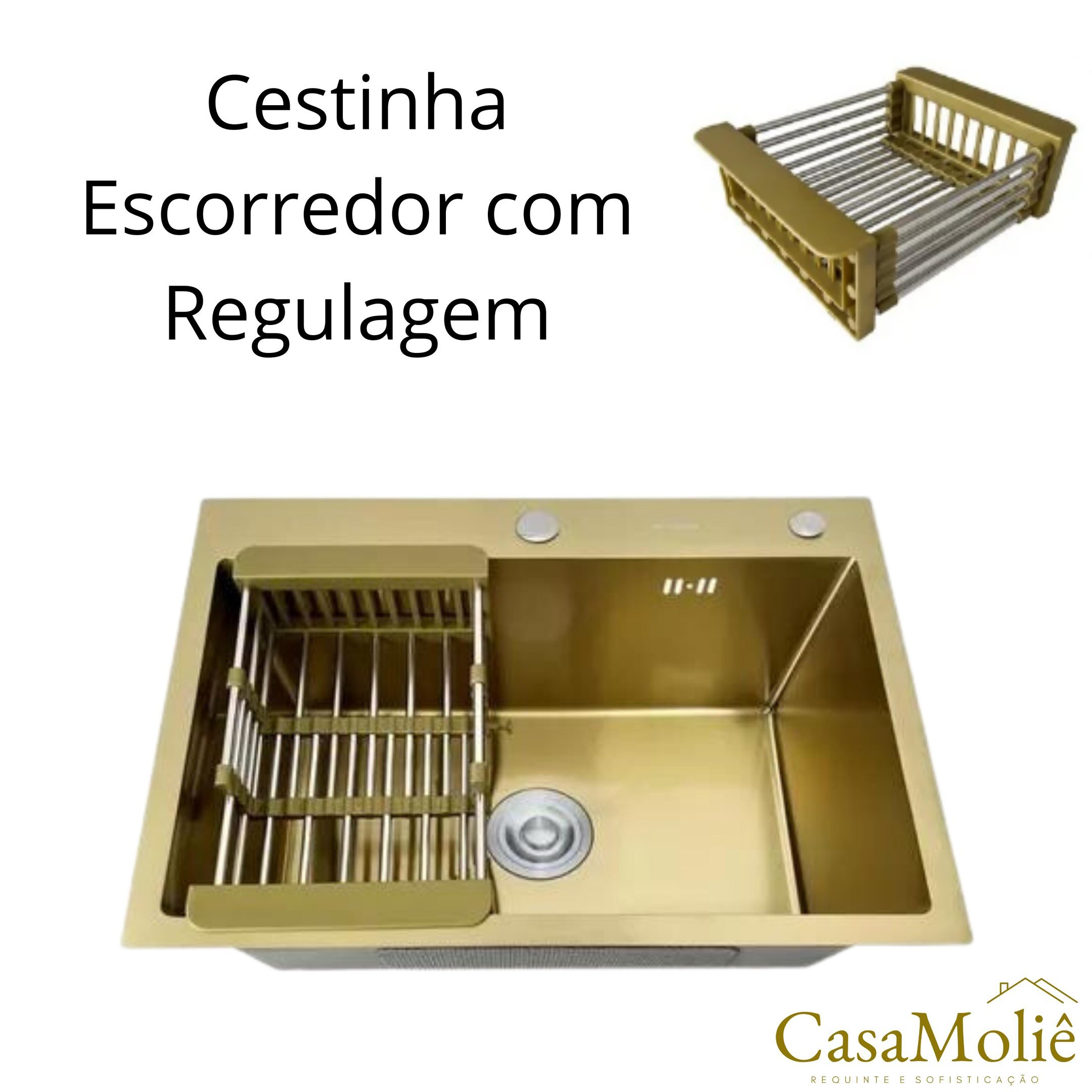 Cuba Pia Inox Dourado Quadrada 60x45 Gourmet com Acessórios - 3