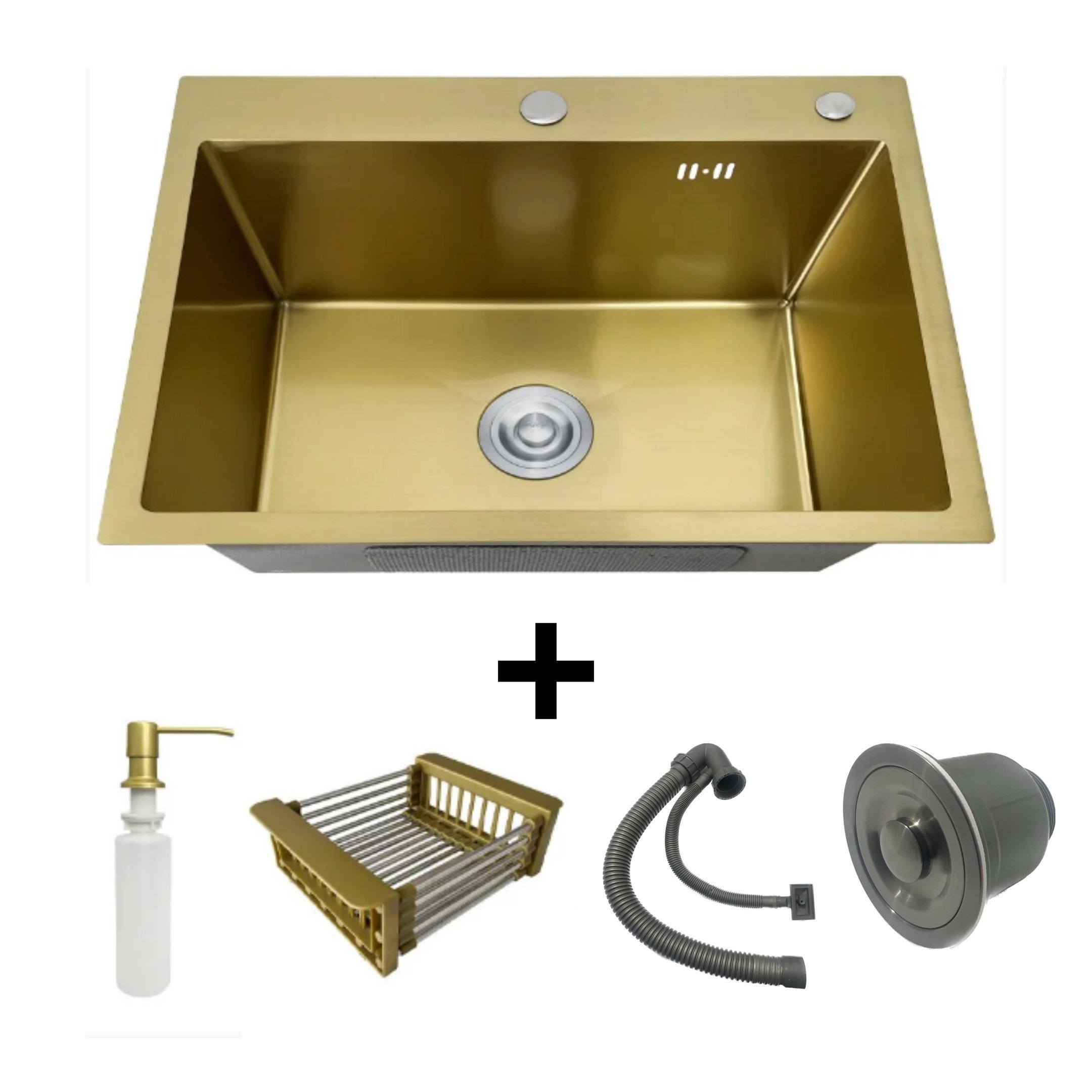 Cuba Pia Inox Dourado Quadrada 60x45 Gourmet com Acessórios