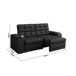 Sofá Confort Premium 2,05m Assento Retrátil/reclinável Porta Copos e Usb Suede Preto - Xflex - 2