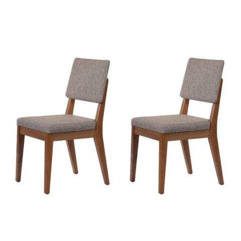 Kit de 2 Cadeiras de Madeira Maciça Estofada Ella - Natural C/ Linho Mescla Cinza
