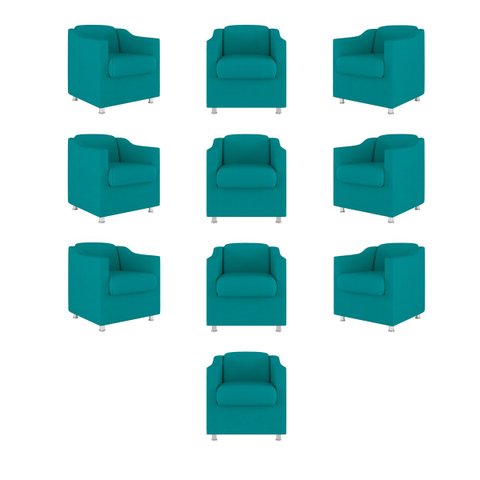 Kit 10 Poltronas Decorativa Tilla Consultório Recepção Suede Cor:azul Turquesa