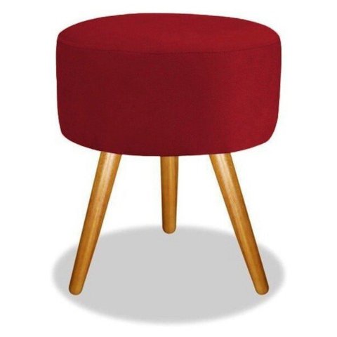 Puff Redondo Suede Vermelho Pés Palito