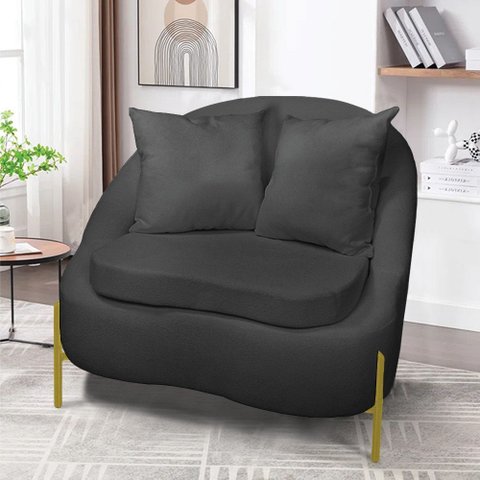 Poltrona Decorativa Orgânica Pé de Metal Dourado Zaya Bouclê Grafite C05 - D’Rossi
