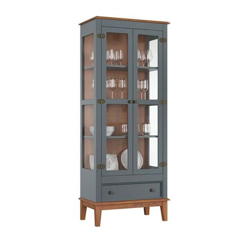 Cristaleira Madeira Maciça 2 Portas 1 Gaveta 180cm Cinza Willfama