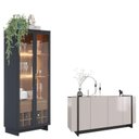Ver imagem 1 de Cristaleira Guanabara Preto Acetinado Noce Milano com Aparador para Sala Buffet Copacabana Off White