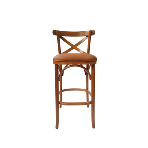 Banqueta Savana Madeira Maciça Eucalipto Assento Couro Sintético Marrom Castanho