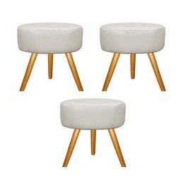 Kit 3 Puffs Sofia Palito Mel Suede Bege - 1