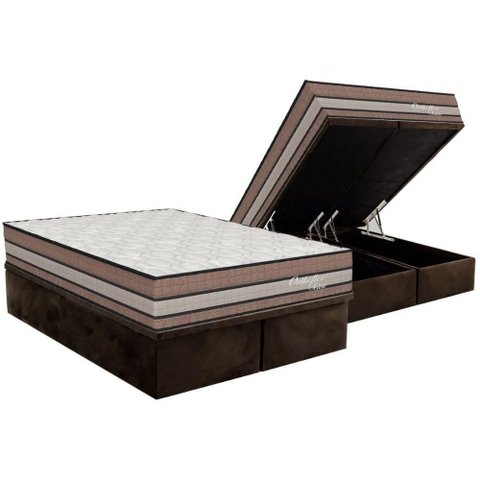 Cama Box Baú King: Colchão Molas Ensacadas Orthoflex Seleto + Base Crc Suede Brown (193x203)