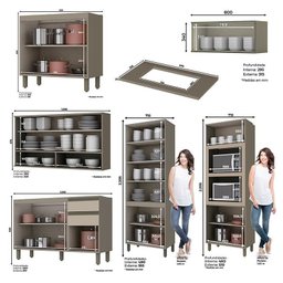 Cozinha Completa 6 Peças Connect Duna/cristal com Torre Quente e Cristaleira - Móveis Henn - 4