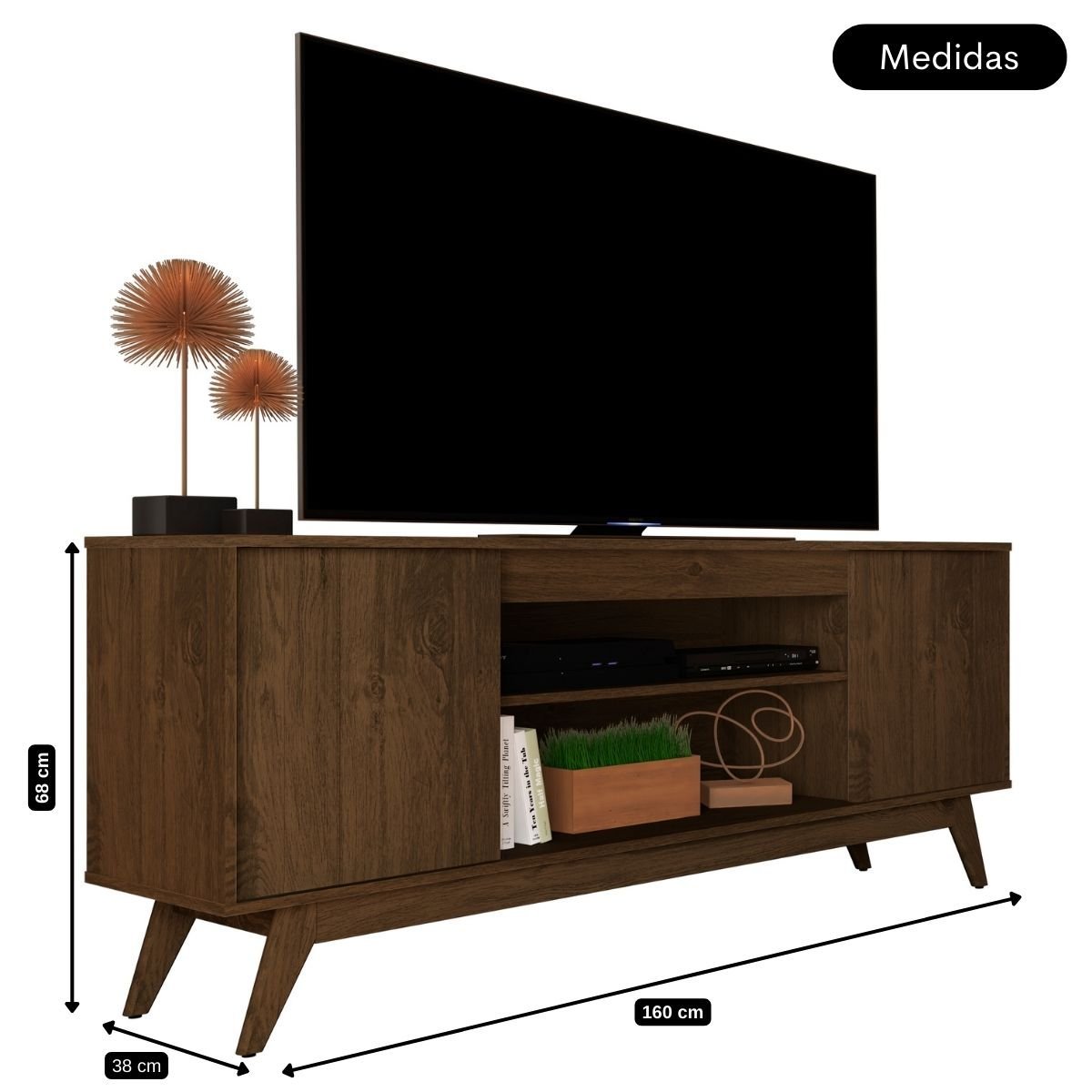 Rack para Sala Televisão até 55 Polegadas - Mod.2011:Cedro - 6