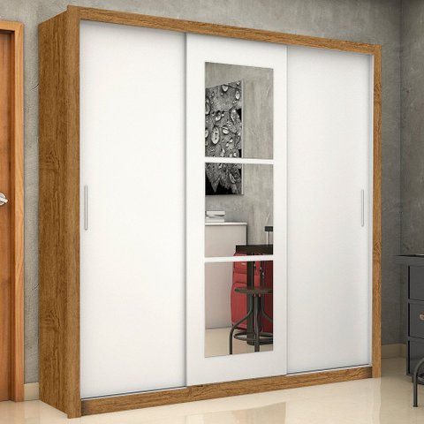 Guarda-Roupa Clarice Com Espelho Freijó/Branco Carioca Móveis