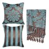Kit Manta e Capa de Almofada em Tecido Jacquard Tradicional Marrom e Turquesa - 1